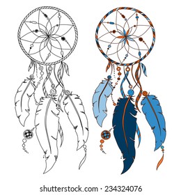 Dreamcatcher, feathers and beads. Native american indian dream catcher, traditional symbol