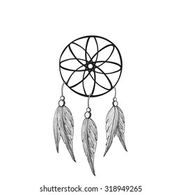 Dreamcatcher, feathers and beads. Native american indian dream catcher