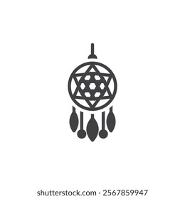 Dreamcatcher with feathers and beads vector icon. filled flat sign for mobile concept and web design. Dreamcatcher glyph icon. Symbol, logo illustration. Vector graphics