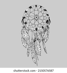 dreamcatcher, feathers, black line art