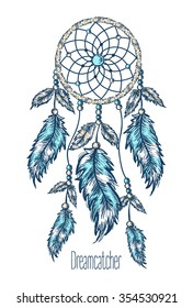 Dreamcatcher, feathers. Hand drawn vector illustration.