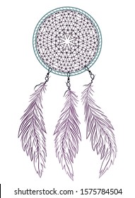 Dreamcatcher with feathers . Native American Indian talisman. Vector print isolated on white background. traditional art design.
