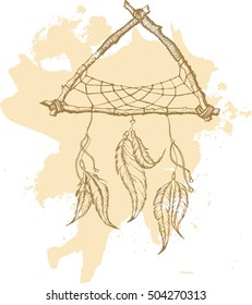 Dreamcatcher with feathers. Vector hand drawn illustration