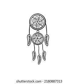 Dreamcatcher with feathers, vector illustration, icon.