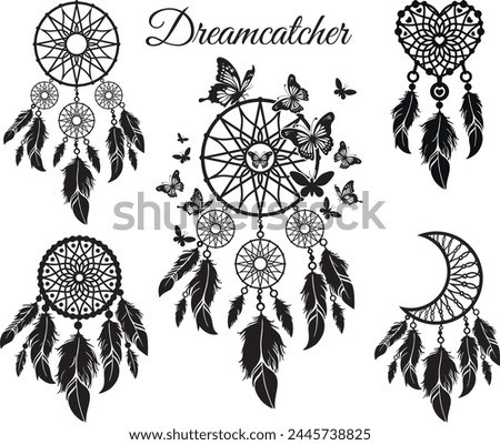 Dreamcatcher Hand drawn vector set illustration. Vector silhouette