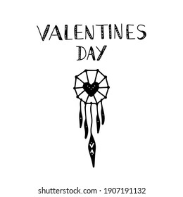 dreamcatcher with heart in boho style black on white background