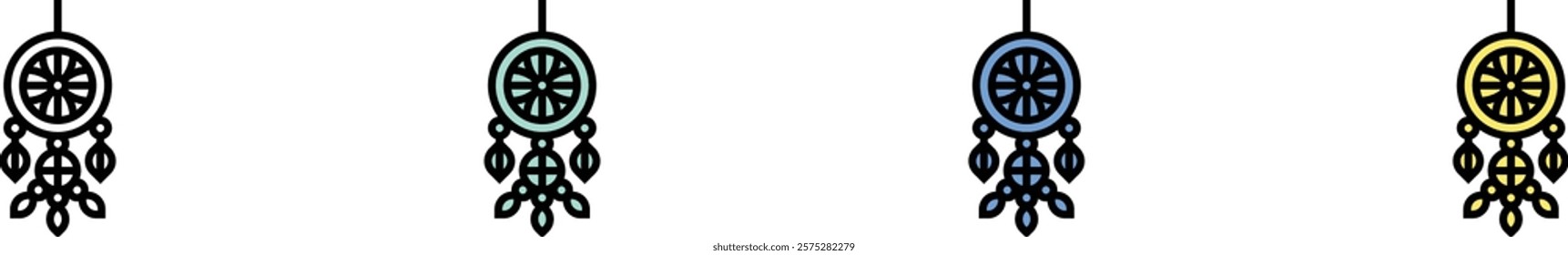 dreamcatcher icon. Outline, Green, Blue and Yellow Style Design Isolated On White Background