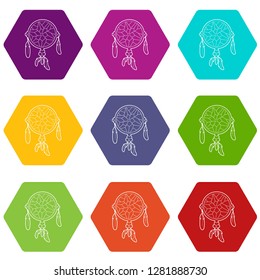 Dreamcatcher icons 9 set coloful isolated on white for web