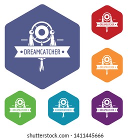 Dreamcatcher icons vector colorful hexahedron set collection isolated on white 