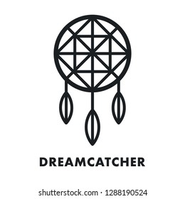 Dreamcatcher Indian Ethnic Feather Ornament. Vector Flat Line Stroke Icon. Dream Catcher Magic Symbol. 