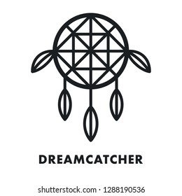 Dreamcatcher Indian Ethnic Feather Ornament. Vector Flat Line Stroke Icon. Dream Catcher Magic Symbol. 