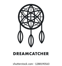 Dreamcatcher Indian Ethnic Feather Ornament. Vector Flat Line Stroke Icon. Dream Catcher Magic Symbol. 