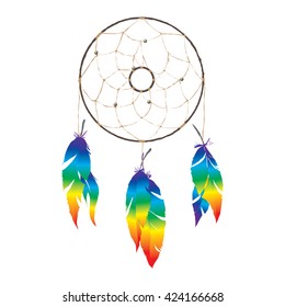 Dreamcatcher, the Indian mascot protect sleeping man from evil spirits and bad dreams. Vector illustration