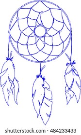 Dreamcatcher, the Indian mascot protect sleeping man from evil spirits and bad dreams. Vector illustration