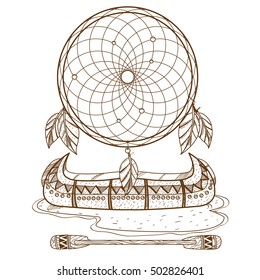Dreamcatcher. Indians talisman. Objects of magic and traditional rites.