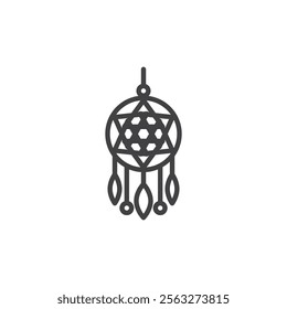 Dreamcatcher line icon. linear style sign for mobile concept and web design. Dreamcatcher with feathers and beads outline vector icon. Symbol, logo illustration. Vector graphics