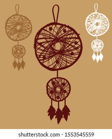 Dreamcatcher on a beige background. Silhouette. Vector illustration.