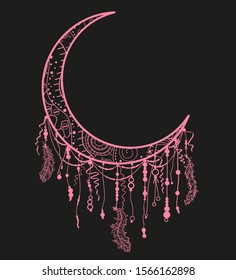 Dreamcatcher on black. Mystic symbol. Abstract hand drawn dreamcatcher
