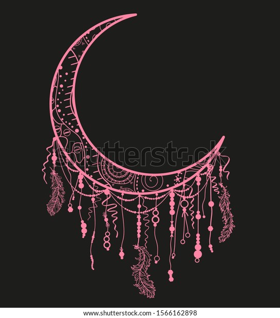 Dreamcatcher on black. Mystic symbol.\
Abstract hand drawn\
dreamcatcher