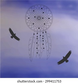 Dreamcatcher on blue background