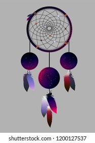 Dreamcatcher on grey background, Low poly triangular ethnic vector illustration EPS 10 isolated.  Polygonal style trendy modern logo design. Suitable for printing on a t-shirt