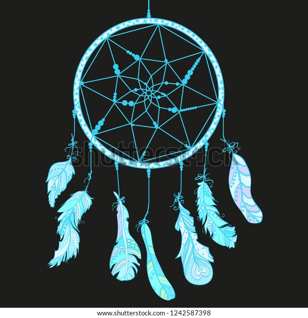 Dreamcatcher On Isolated Black Hand Drawn Stock Vector (Royalty Free ...
