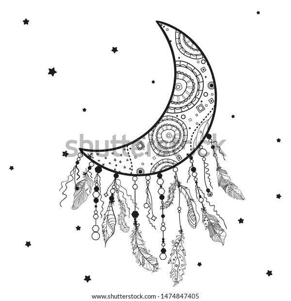 Dreamcatcher on white. Abstract mystic symbol.\
Design for spiritual relaxation for adults. Black and white\
illustration for\
coloring