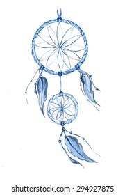 Dreamcatcher painted watercolor. Vector.