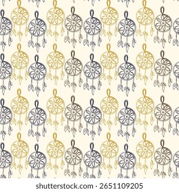 Padrão Dreamcatcher com desenhos florais em várias cores em um fundo claro para uso decorativo