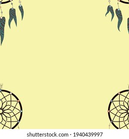Dreamcatcher pattern in retro style. Hand drawn seamless pattern. Fashion print. Boho vintage style background.