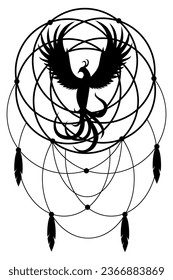 Dreamcatcher phoenix. Bird vector illustration