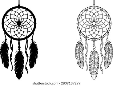 Набор Dreamcatcher с замысловатыми веб-узорами и висячими перьями в классическом стиле
