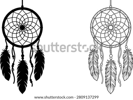 Dreamcatcher Set with Intricate Web Patterns and Hanging Feathers in a Classic Style