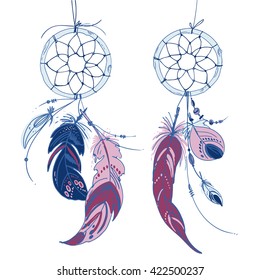 Dreamcatcher, Set of ornaments, feathers and beads. 