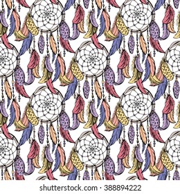 
Dreamcatcher sketch seamless pattern . Hand drawn vector illustration.