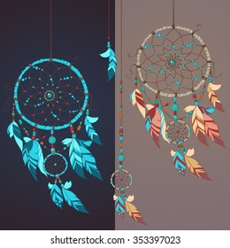 Dreamcatcher two different colors.  Vector set.