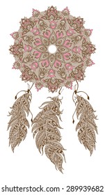 Dreamcatcher with unusual ethnic patterns and mandala