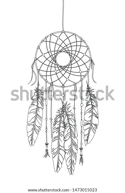 Dreamcatcher Vector Drawing Outlined Over White Stock Vector (Royalty ...