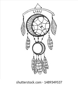 Dreamcatcher. Vector graphic illustration on white isolated background
