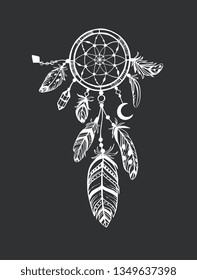 Dreamcatcher. Vector hand drawn. Boho tribal collection