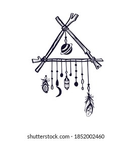 Ilustración dibujada a mano por el vector Dreamcatcher.