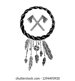 Dreamcatcher vector illustration on white background. Boho style vintage graphic elements