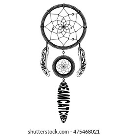 Dreamcatcher vector illustrator with feathers style zentangle and Doodle hand drawn can be used on banners, flyers, tattoo, print on t-shirts and textiles