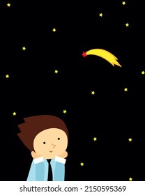 dreamer, the boy sits dreaming, looks at the sky and the stars