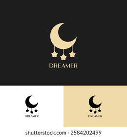 Dreamer concept moonlight vector logo design template