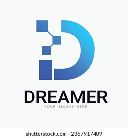 Dreamer logo Design template with Letter D and marketing logo, Connecting logo