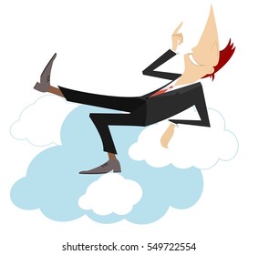 Dreamer. Man is lying on the clouds and dreaming or thinking about something

