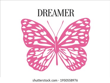 dreamer pink butterfly hand drawn design 