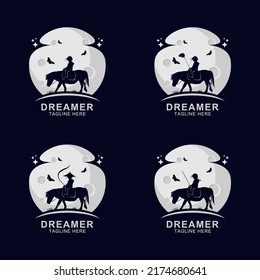 Dreamer riding horse logo on the moon
