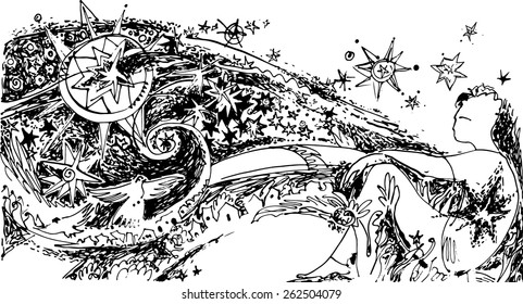 The dreamer. Vector illustration.